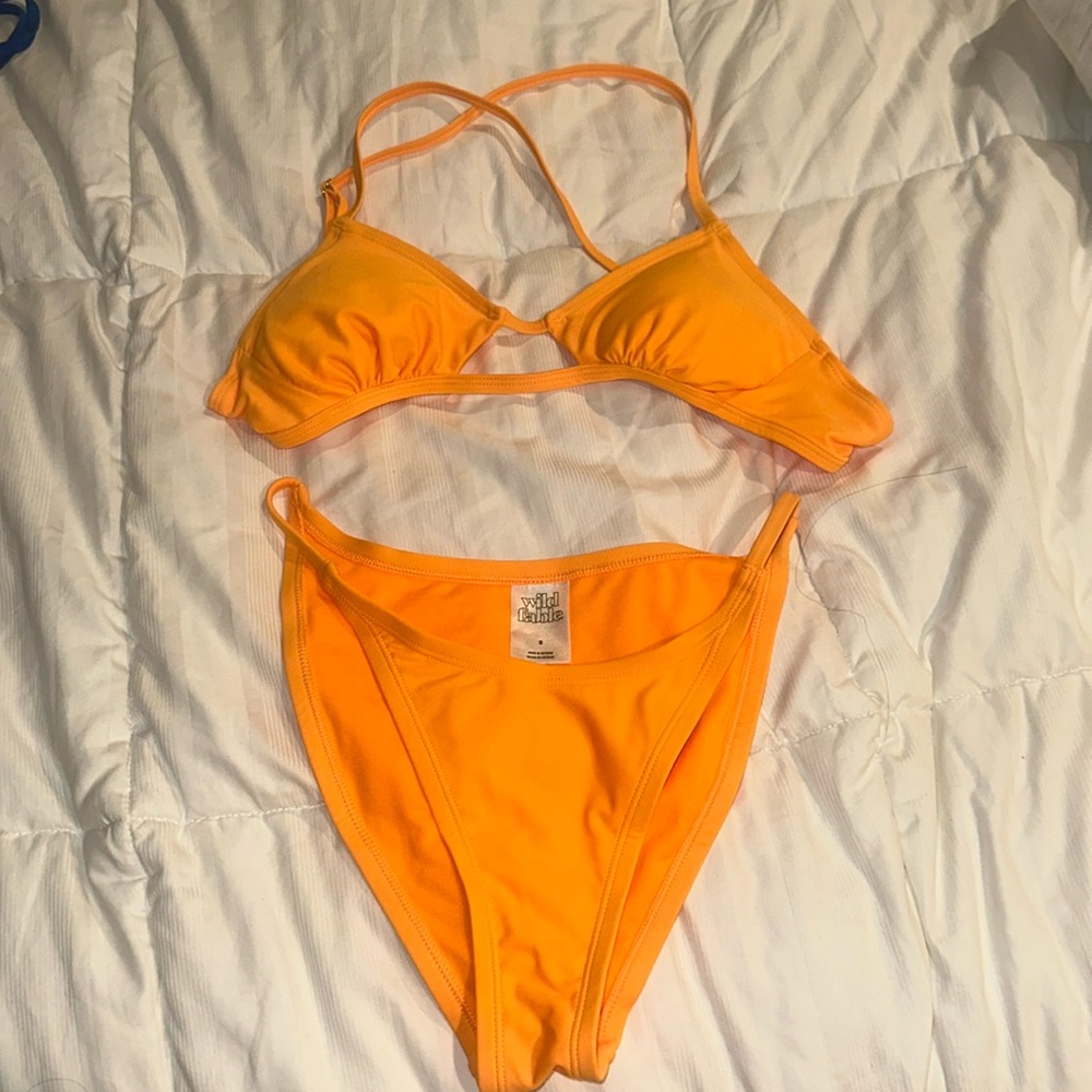 Wild Fable Orange Cut Out Bikini Top and High Leg Cheeky Bikini Bottom